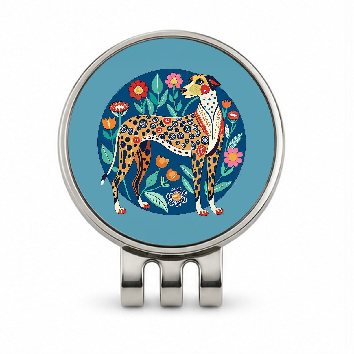 American Leopard Hound Dog Floral Flowers Golf Hat Clip with Ball Marker