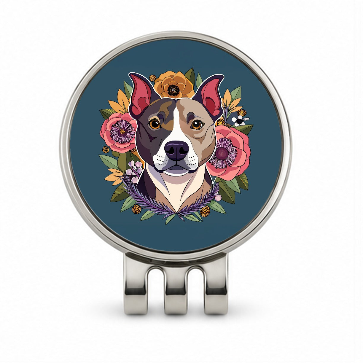 American Staffordshire Terrier Dog Floral Flowers Golf Hat Clip with Ball Marker