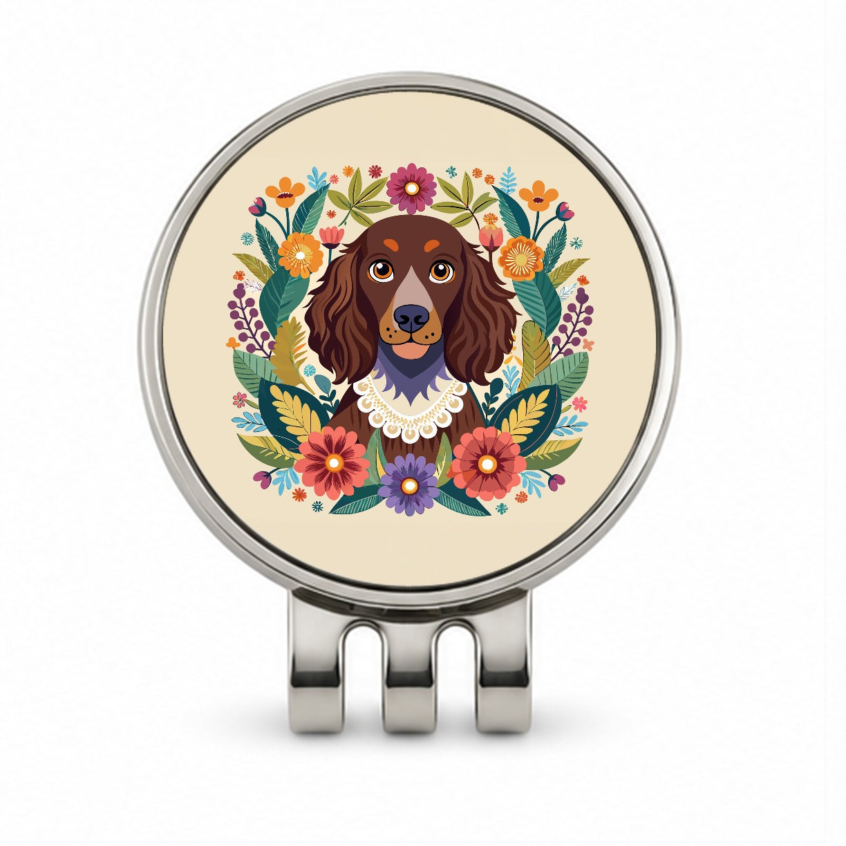 American Water Spaniel Dog Floral Flowers Golf Hat Clip with Ball Marker