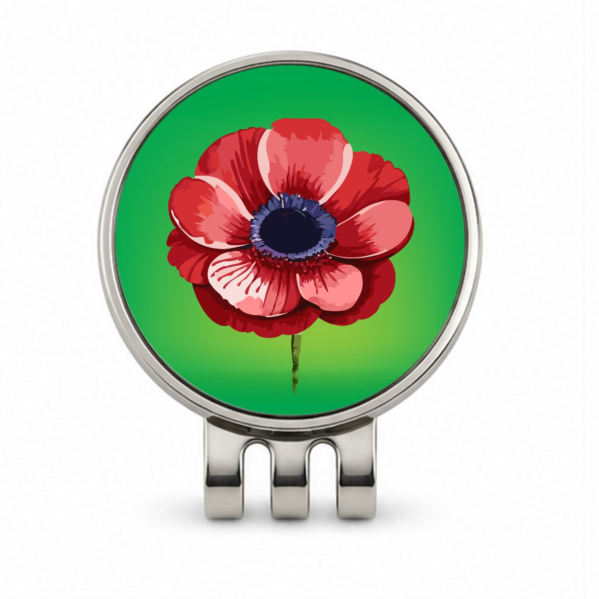 Anemone Flower Watercolor Red Golf Hat Clip with Ball Marker