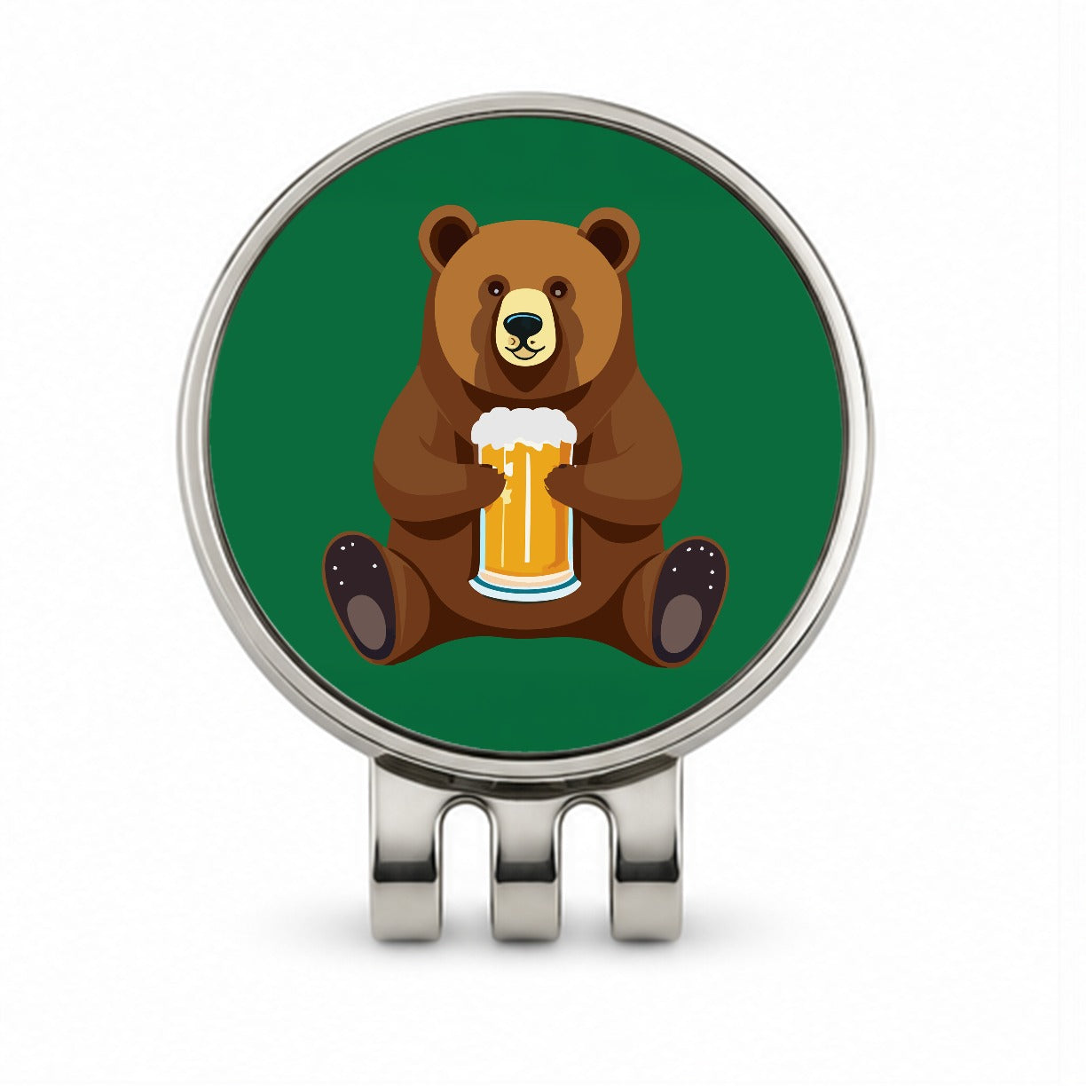 Bear Drinking Beer Sitting Funny Golf Hat Clip with Ball Marker