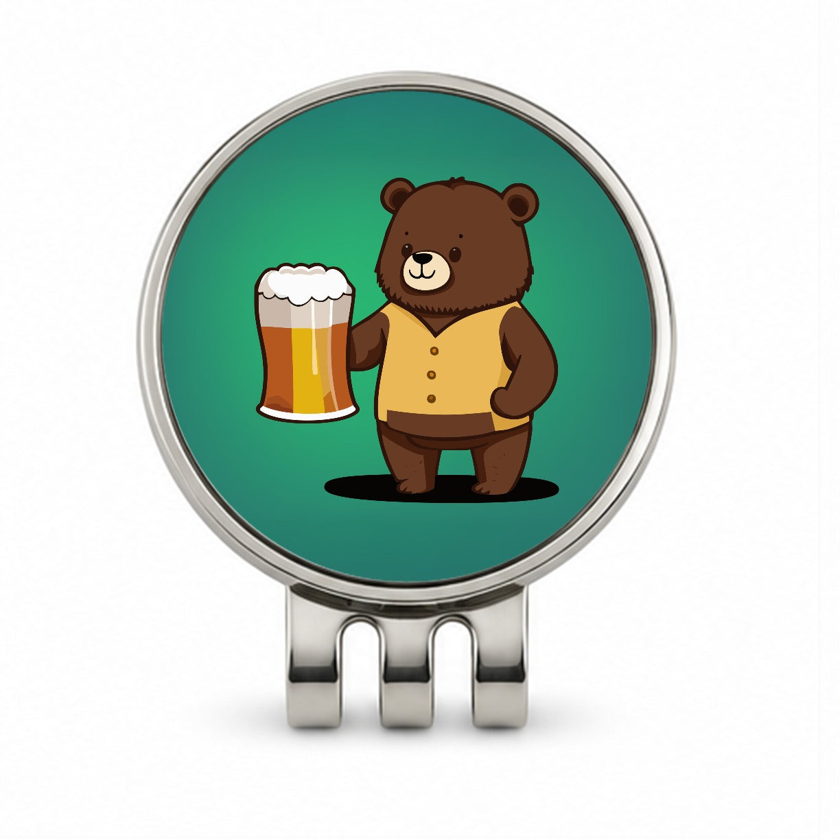 Bear Drinking Beer Standing Funny Golf Hat Clip with Ball Marker
