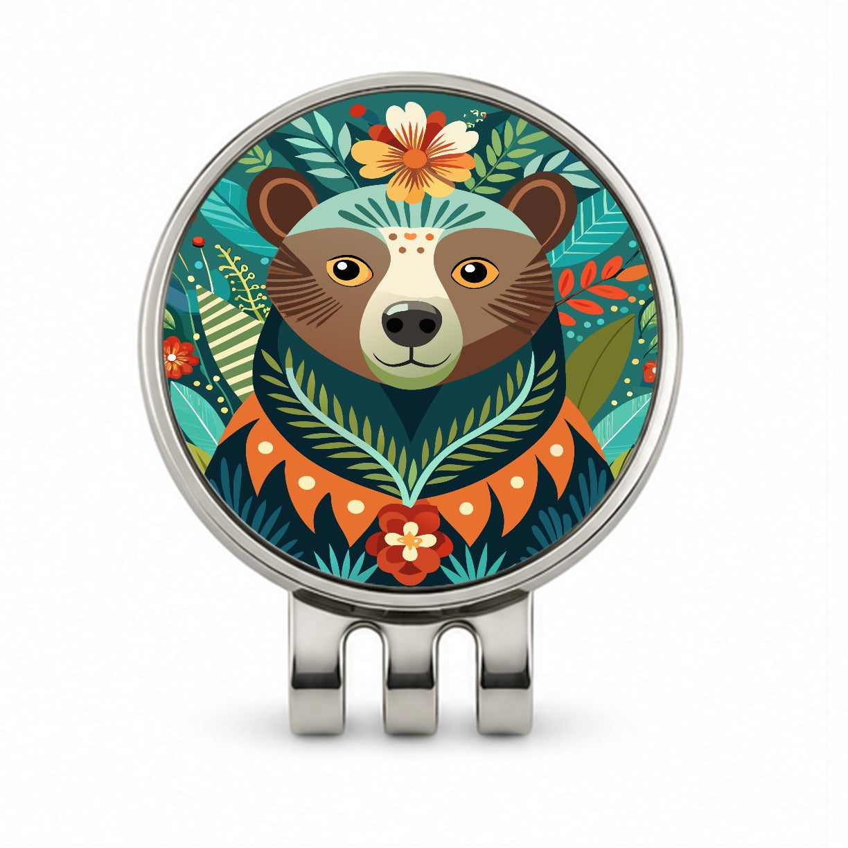 Bear Floral Flowers Golf Hat Clip with Ball Marker