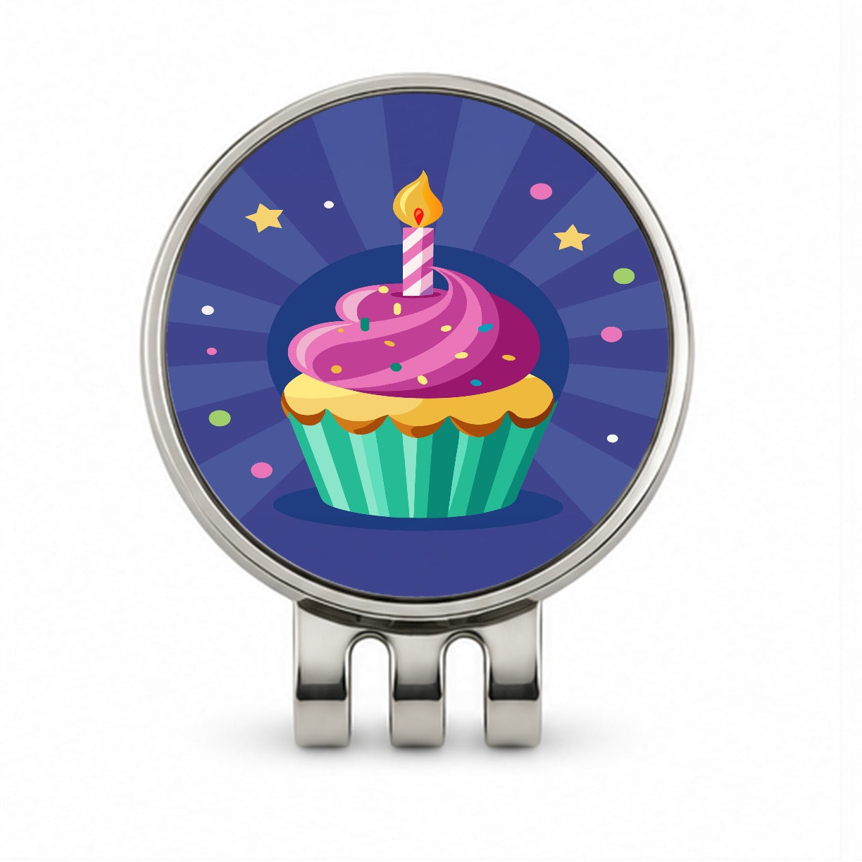 Birthday Cupcake with Candle Golf Hat Clip with Ball Marker
