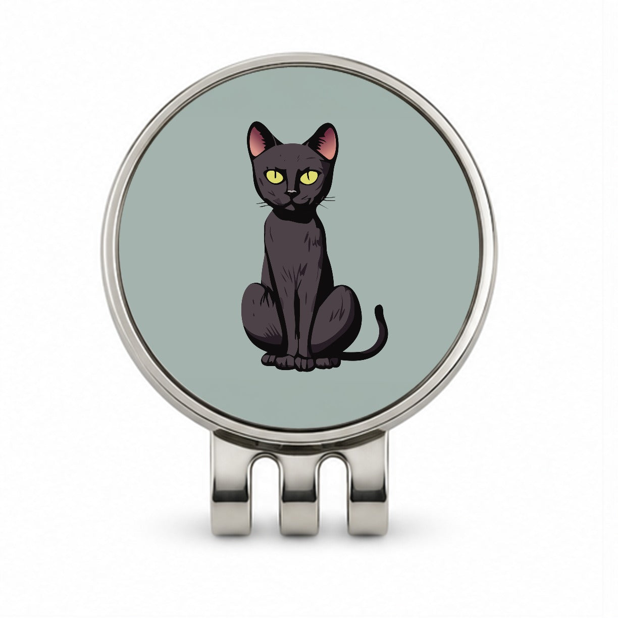 Black Bombay Cat Sitting Golf Hat Clip with Ball Marker