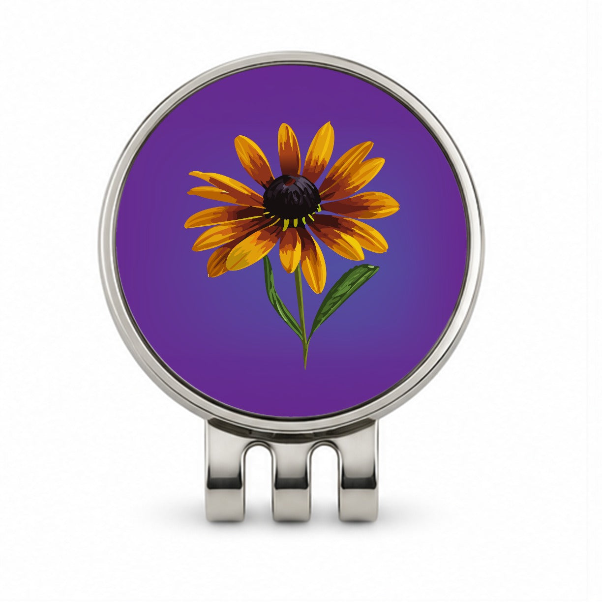 Black Eyed Susan Flower Yellow Watercolor Golf Hat Clip with Ball Marker