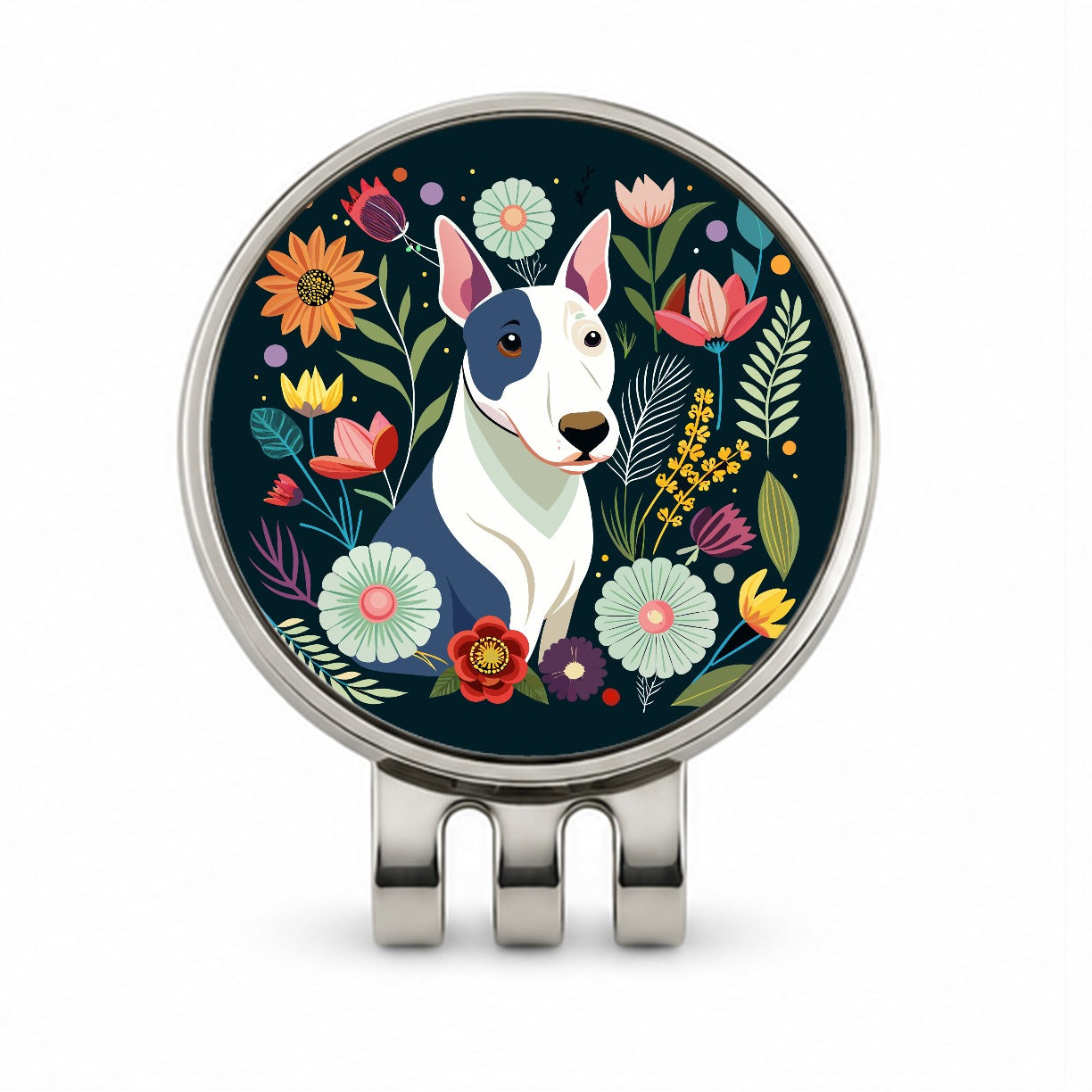 Bull Terrier Dog Floral Flowers Golf Hat Clip with Ball Marker