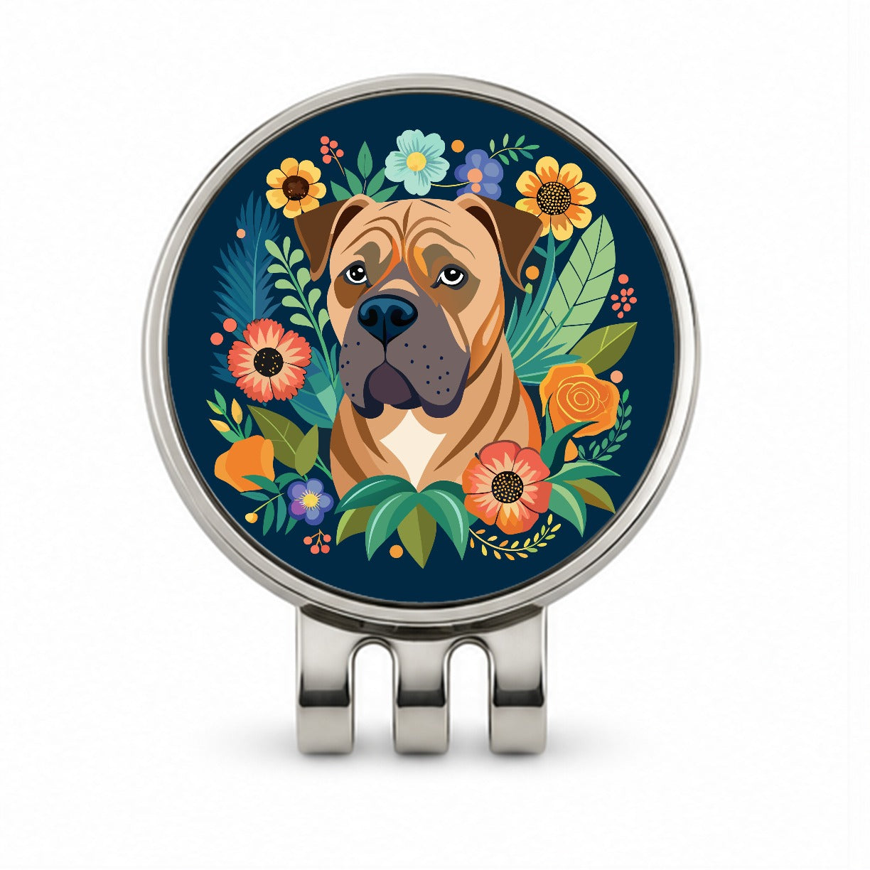 Bullmastiff Dog Floral Flowers Golf Hat Clip with Ball Marker