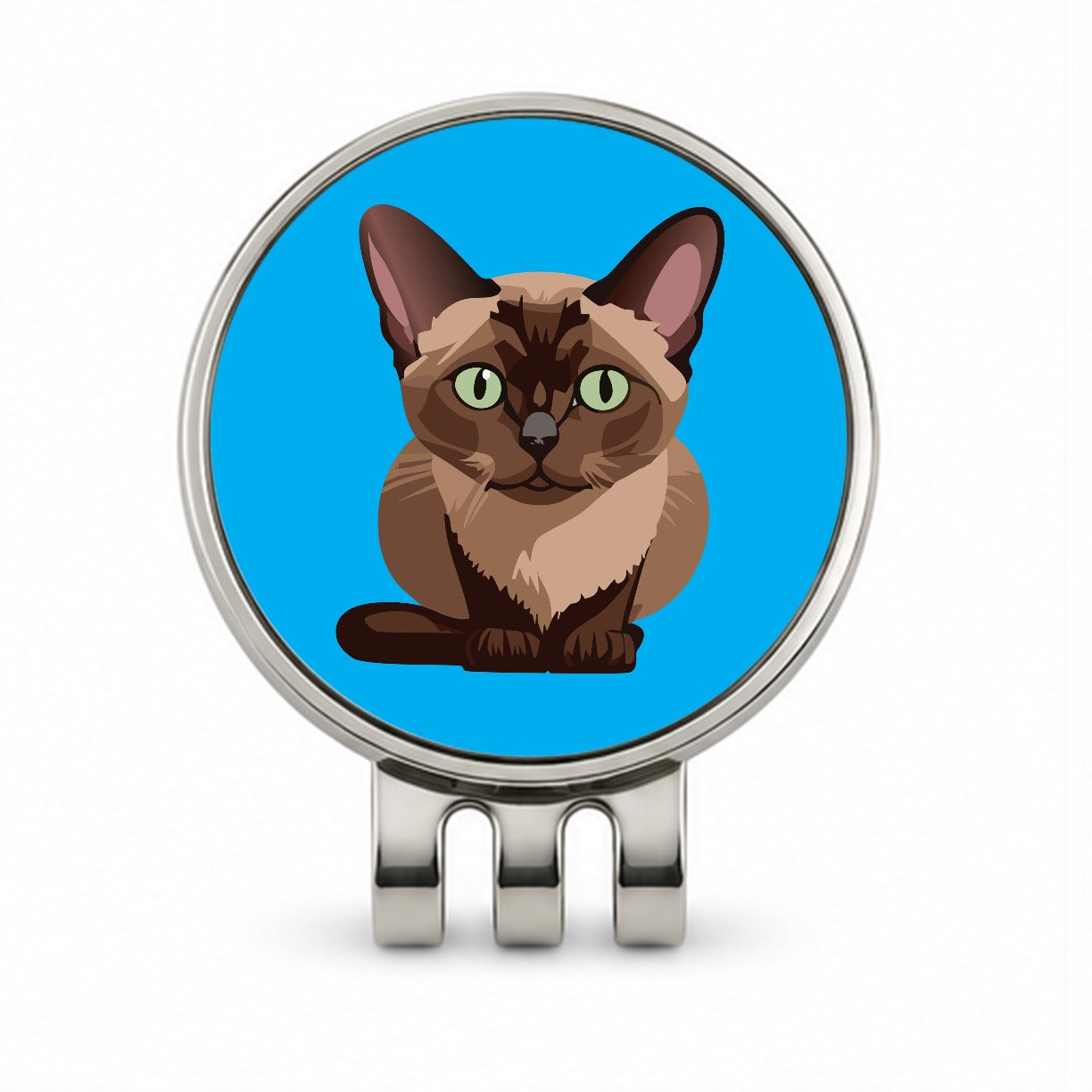 Burmese Cat Crouched Golf Hat Clip with Ball Marker