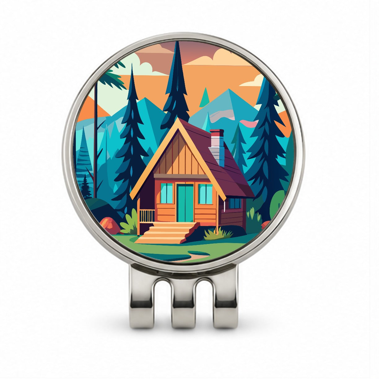 Cabin in the Forest Rustic Log Golf Hat Clip with Ball Marker