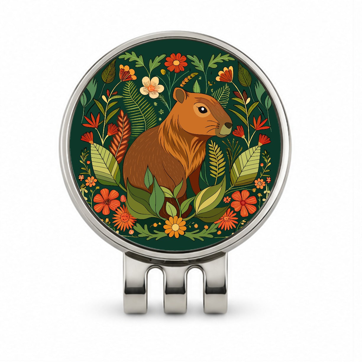 Capybara Botanical Art Nouveau Golf Hat Clip with Ball Marker