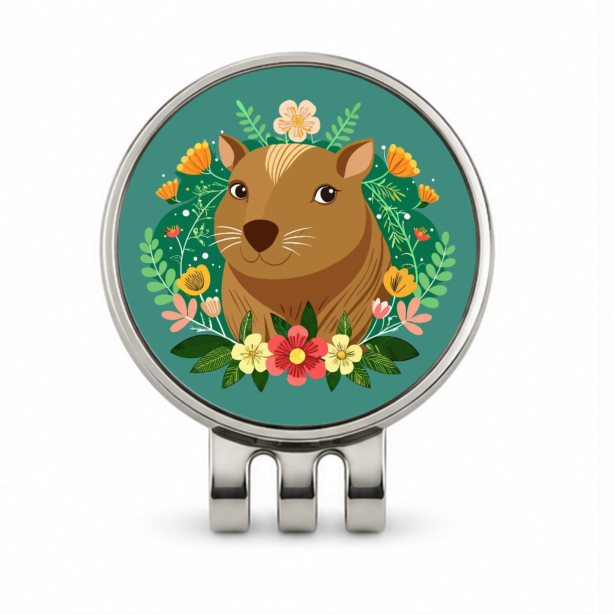 Capybara Head Floral Flowers Golf Hat Clip with Ball Marker