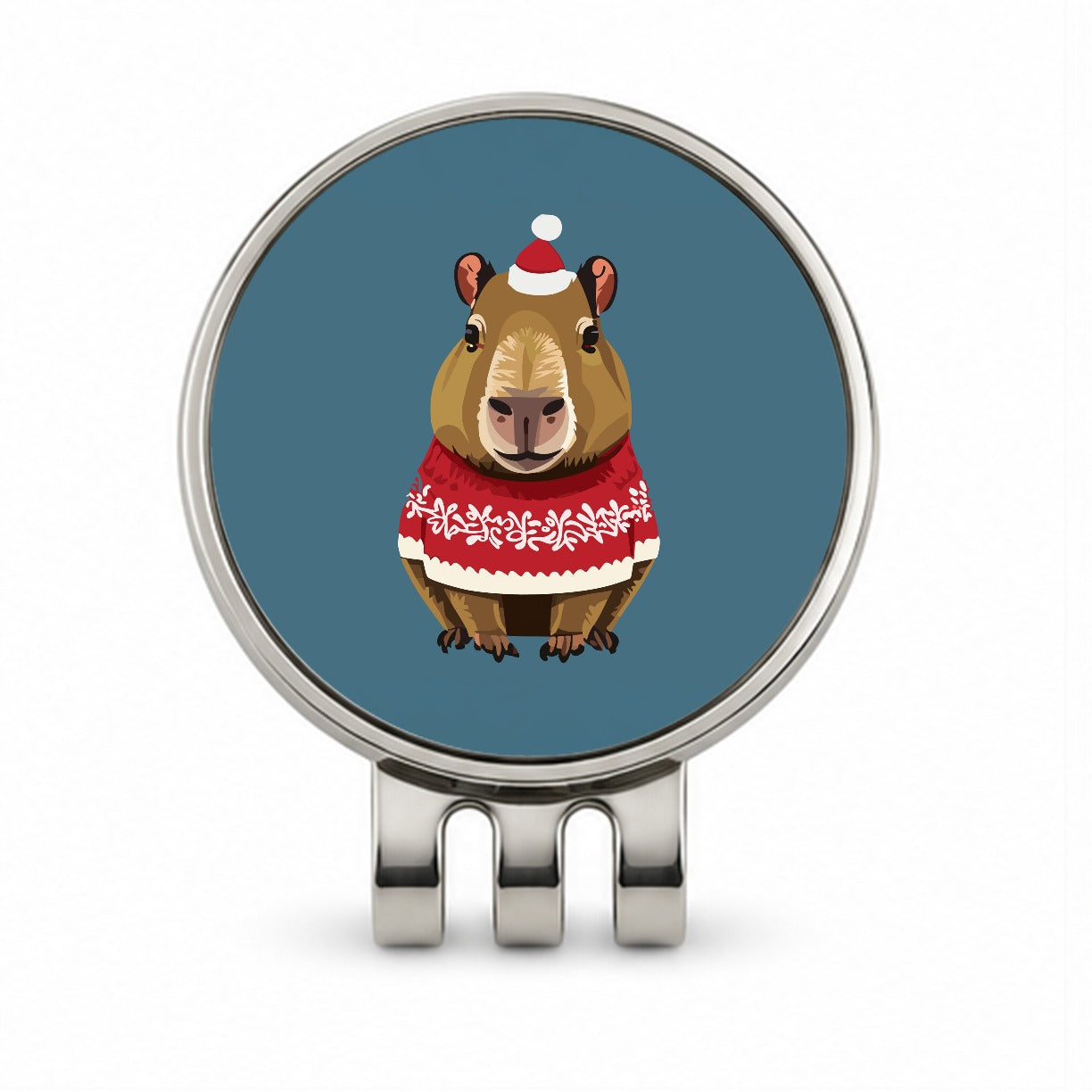 Capybara Wearing Christmas Sweater Funny Golf Hat Clip with Ball Marker