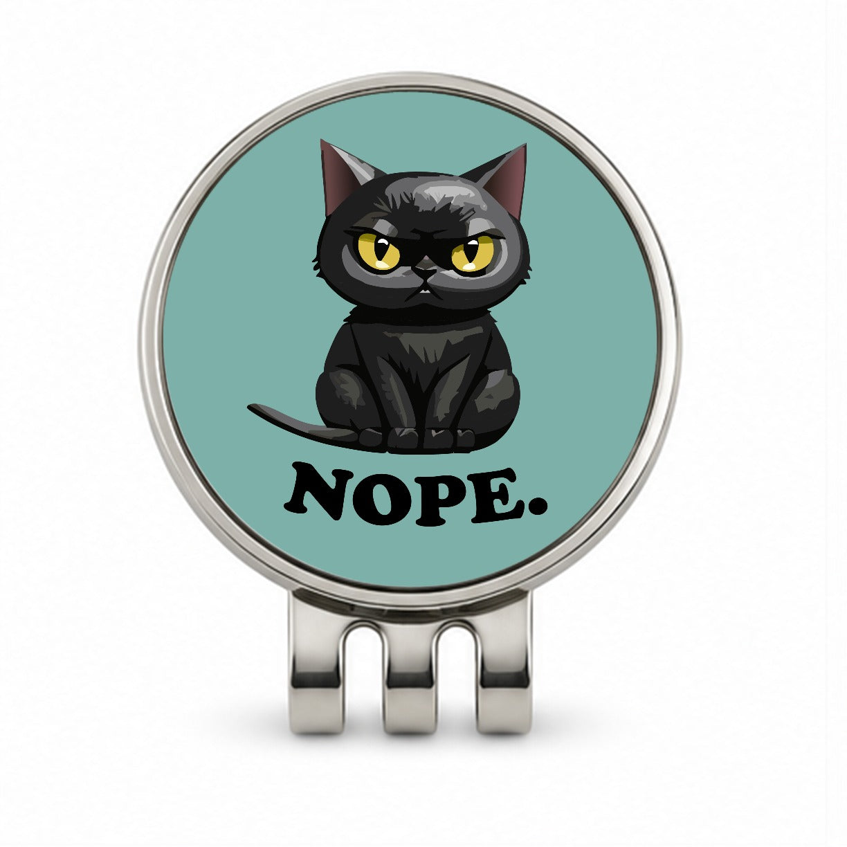Cat Nope Funny Black Golf Hat Clip with Ball Marker