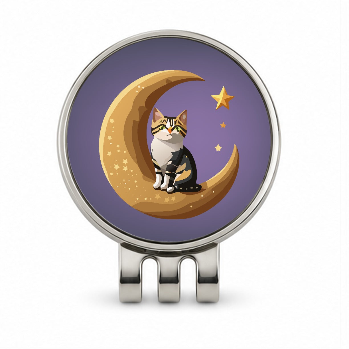 Cat on Crescent Moon Stars Cute Golf Hat Clip with Ball Marker