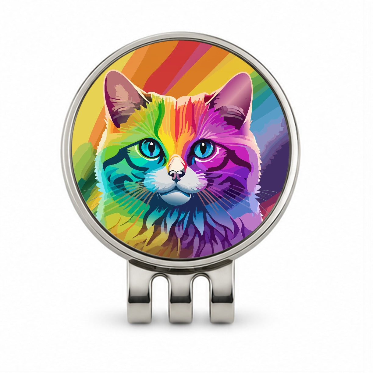 Cat Rainbow Golf Hat Clip with Ball Marker