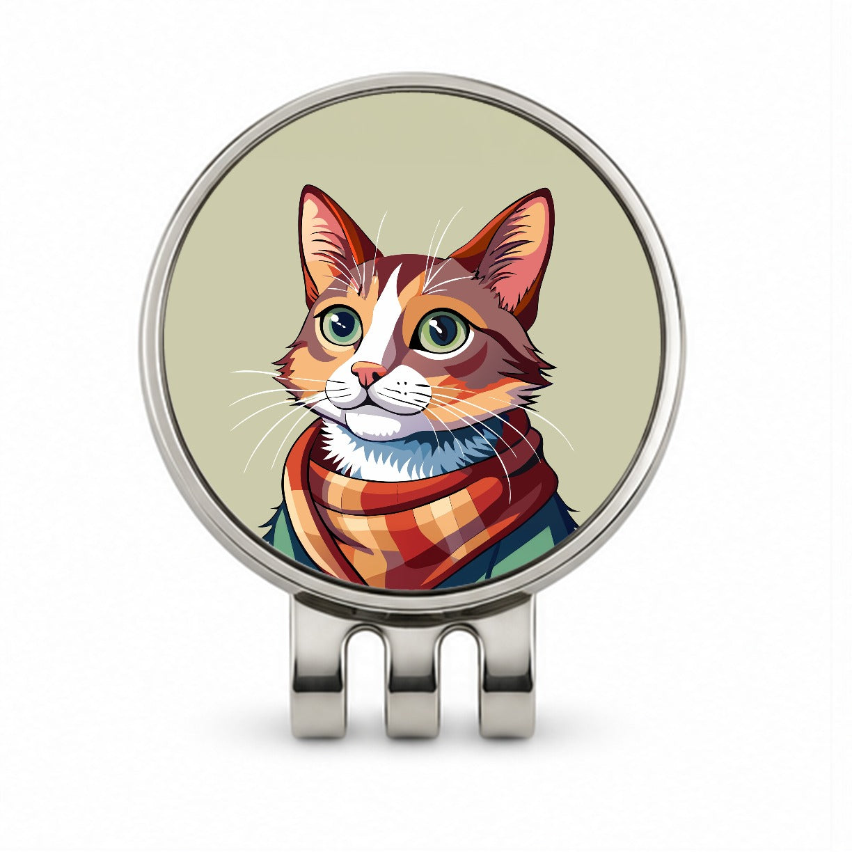 Cat Wearing Scarf Golf Hat Clip with Ball Marker