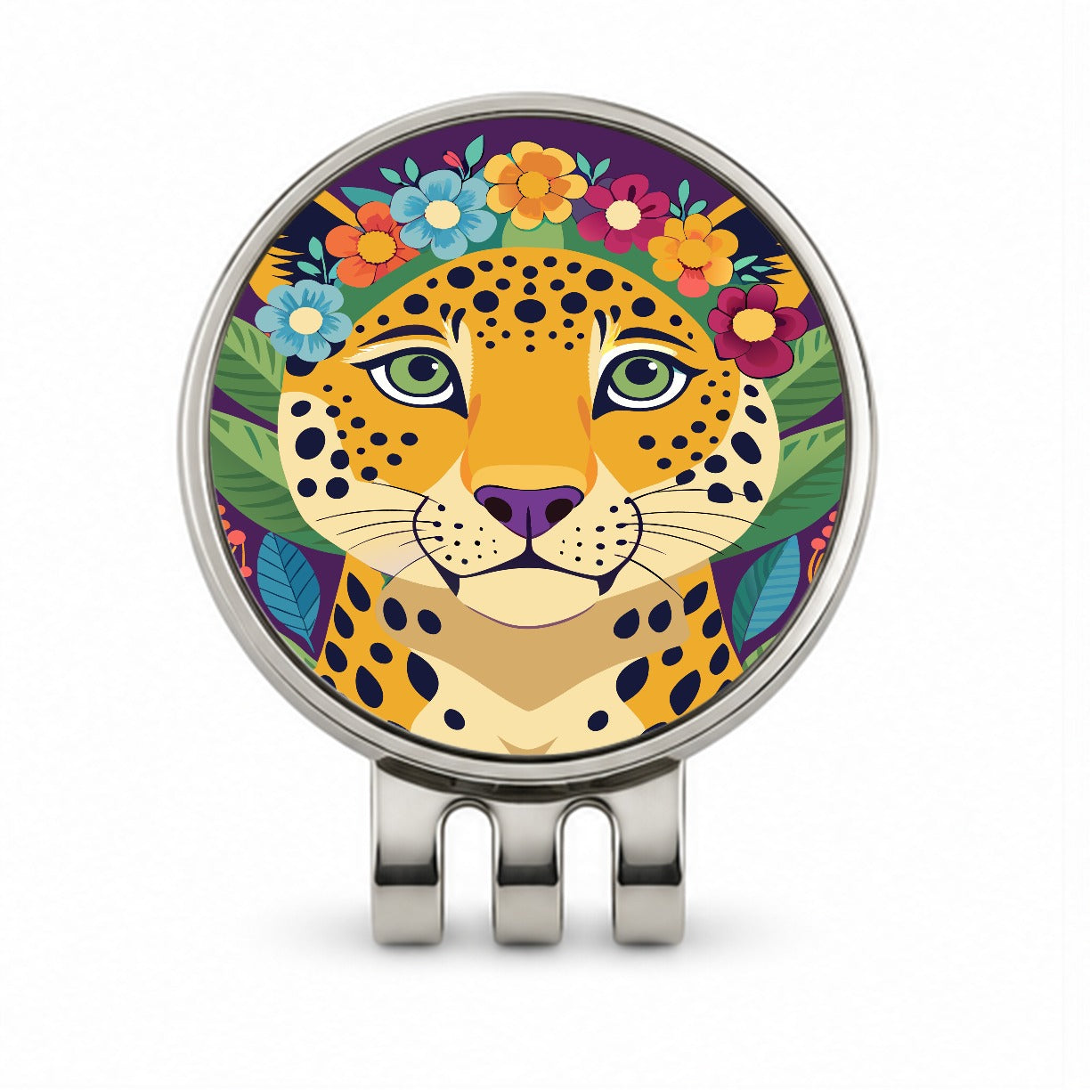 Cheetah Head Floral Flowers Golf Hat Clip with Ball Marker