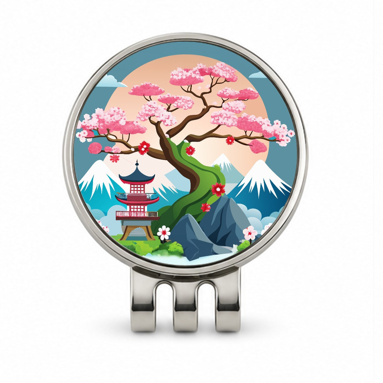 Cherry Blossom Tree Japanese Garden Golf Hat Clip with Ball Marker