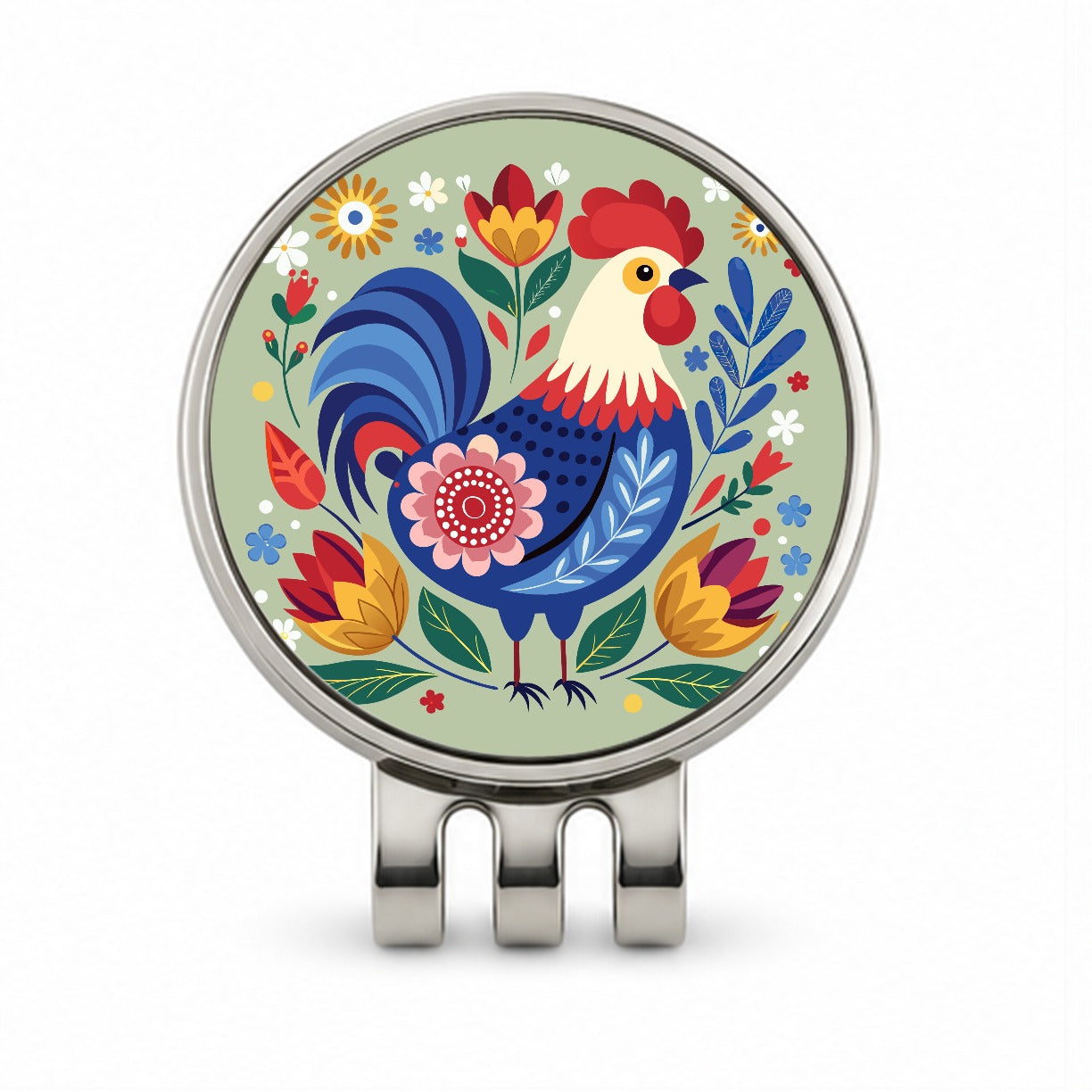 Chicken Rooster Floral Flowers Golf Hat Clip with Ball Marker