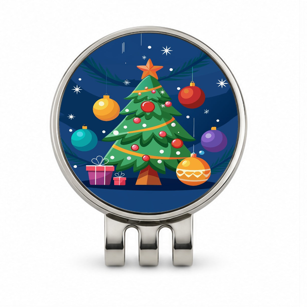 Christmas Tree and Ornaments Modern Golf Hat Clip with Ball Marker
