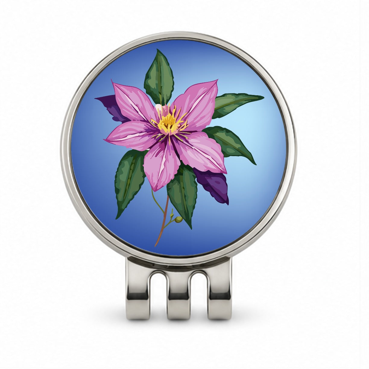 Clematis Flower Purple Watercolor Golf Hat Clip with Ball Marker