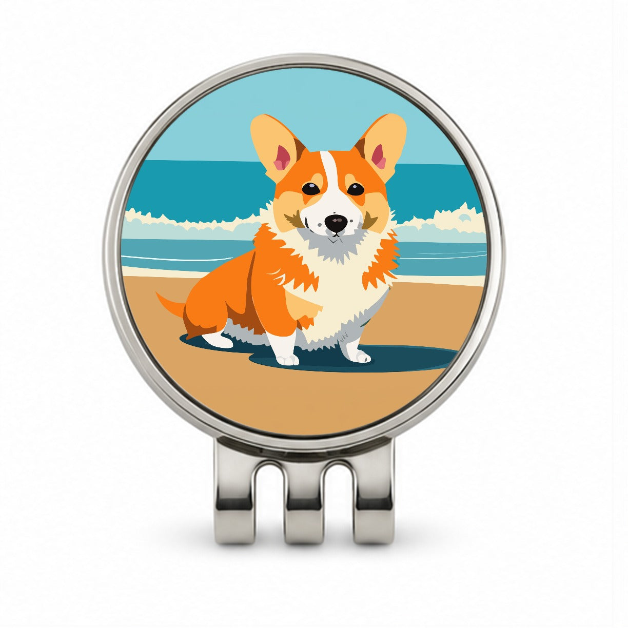 Corgi Dog on the Beach Ocean Golf Hat Clip with Ball Marker