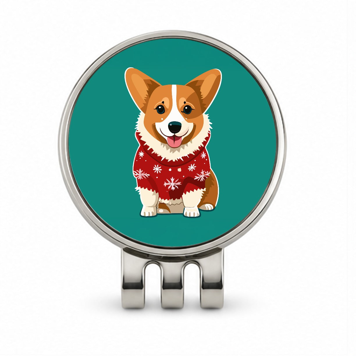 Corgi Wearing Christmas Sweater Golf Hat Clip with Ball Marker