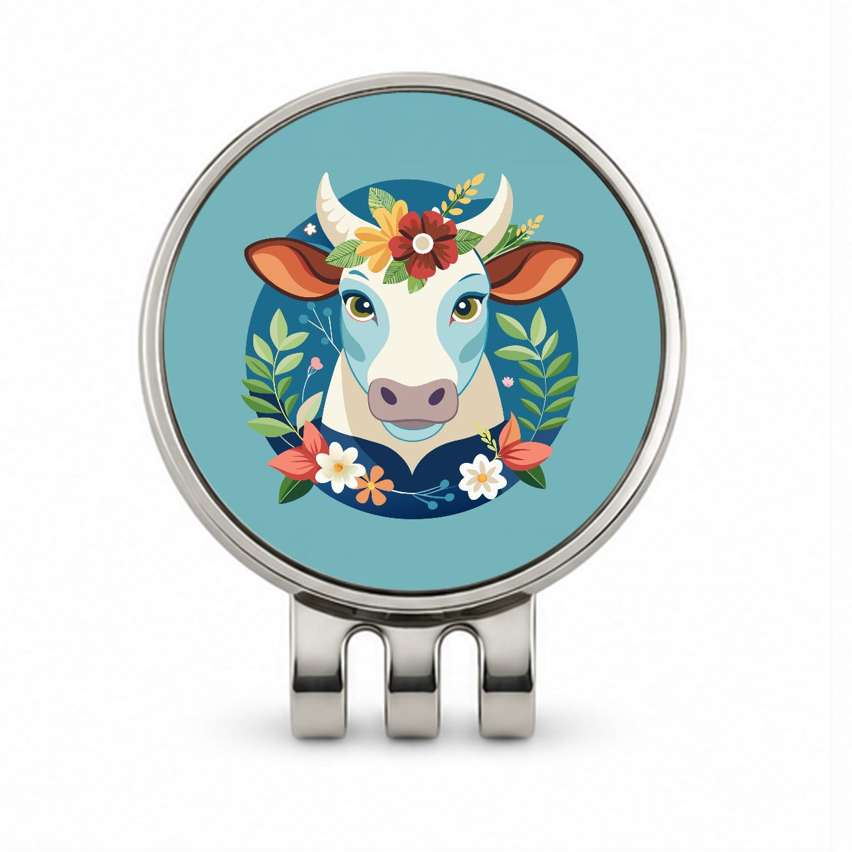 Cow Head Floral Flowers Golf Hat Clip with Ball Marker