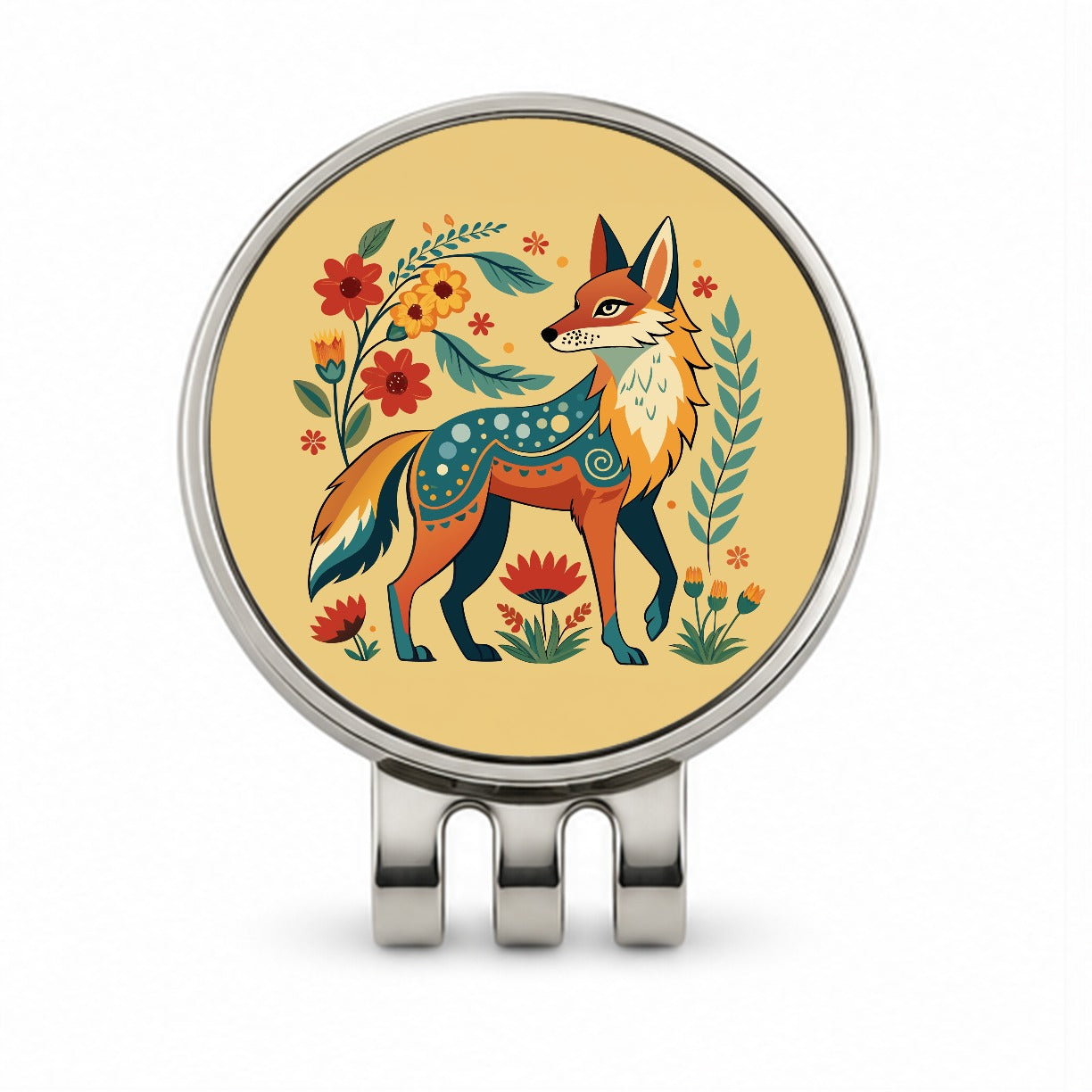 Coyote Floral Flowers Golf Hat Clip with Ball Marker