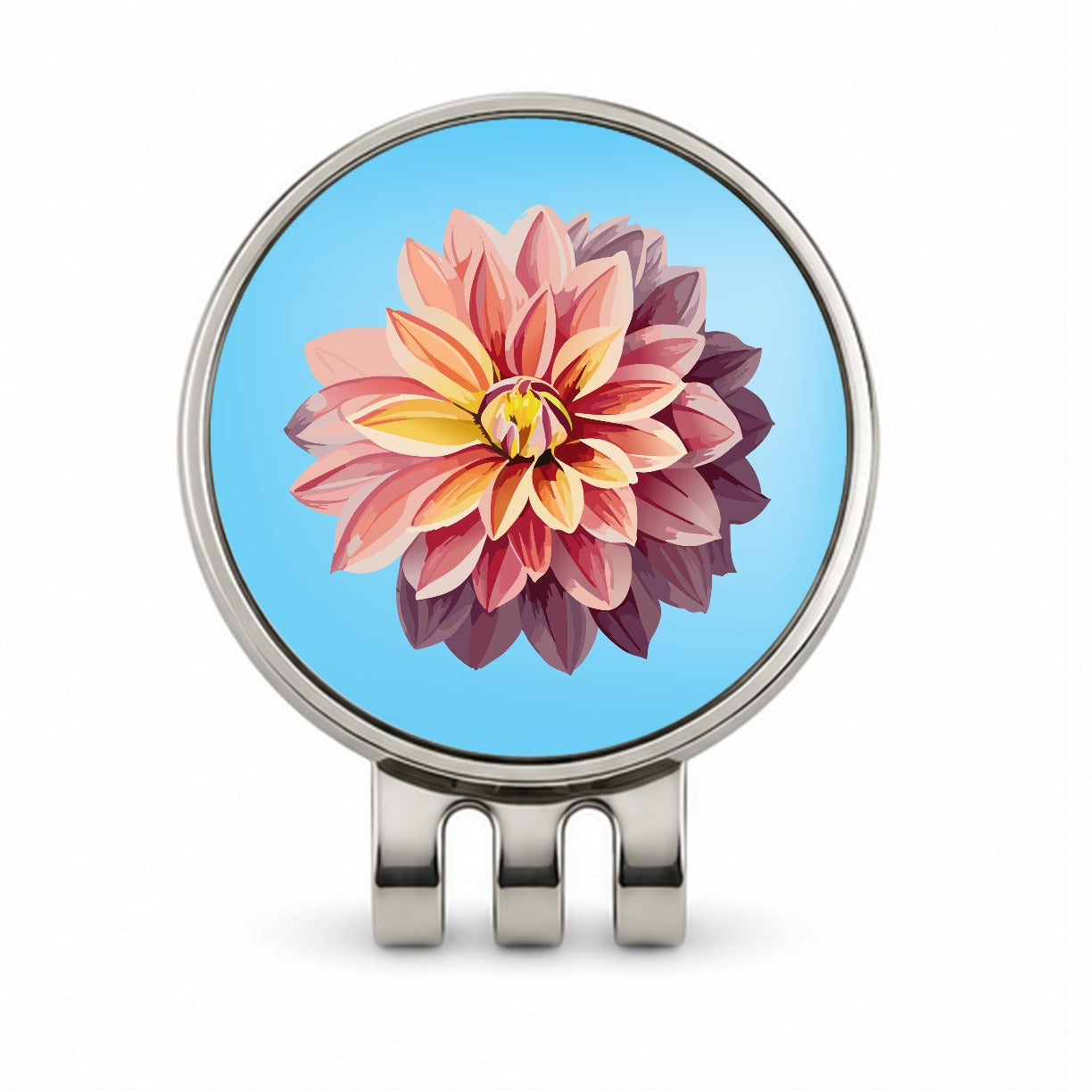 Dahlia Flower Watercolor Golf Hat Clip with Ball Marker