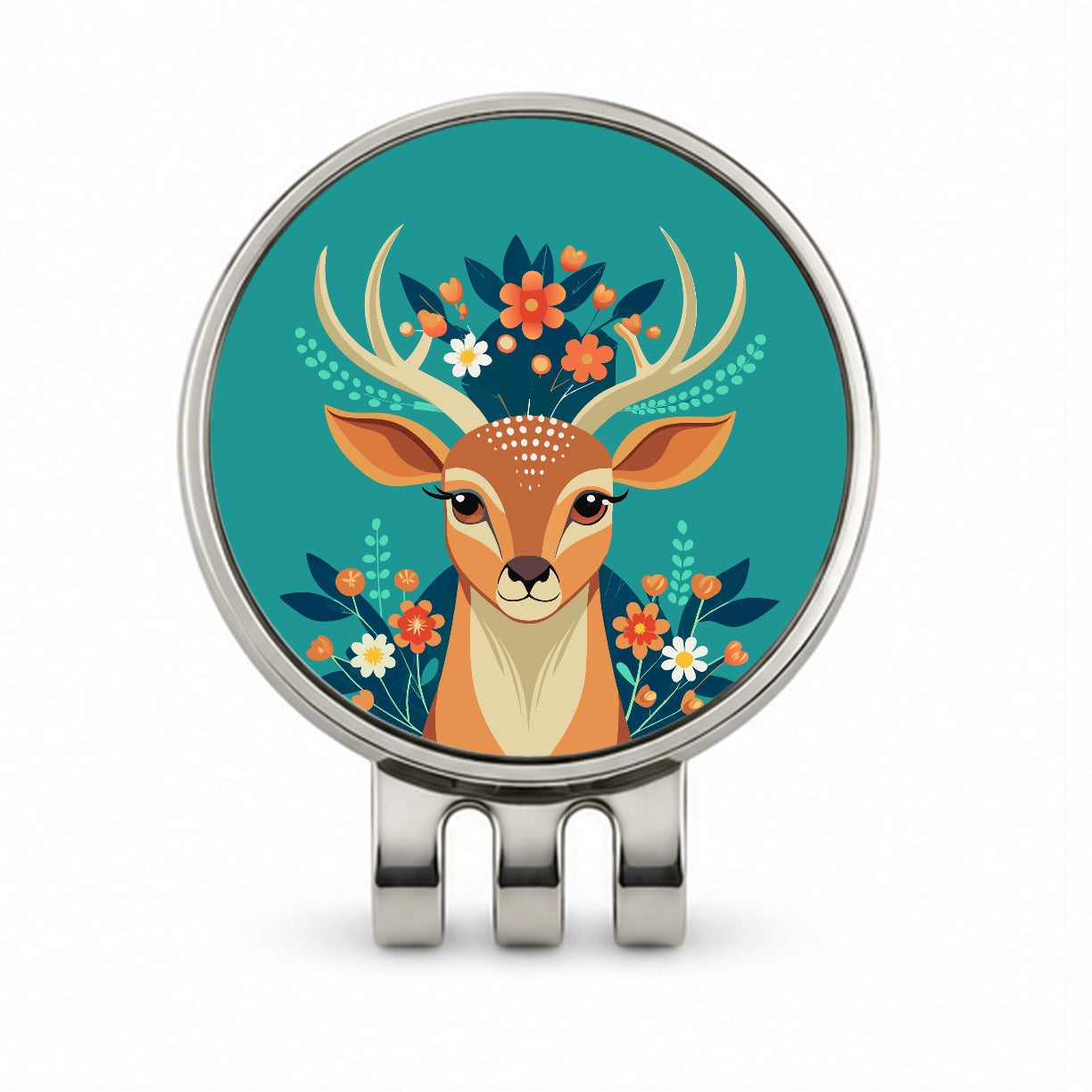 Deer Head Floral Flowers Golf Hat Clip with Ball Marker
