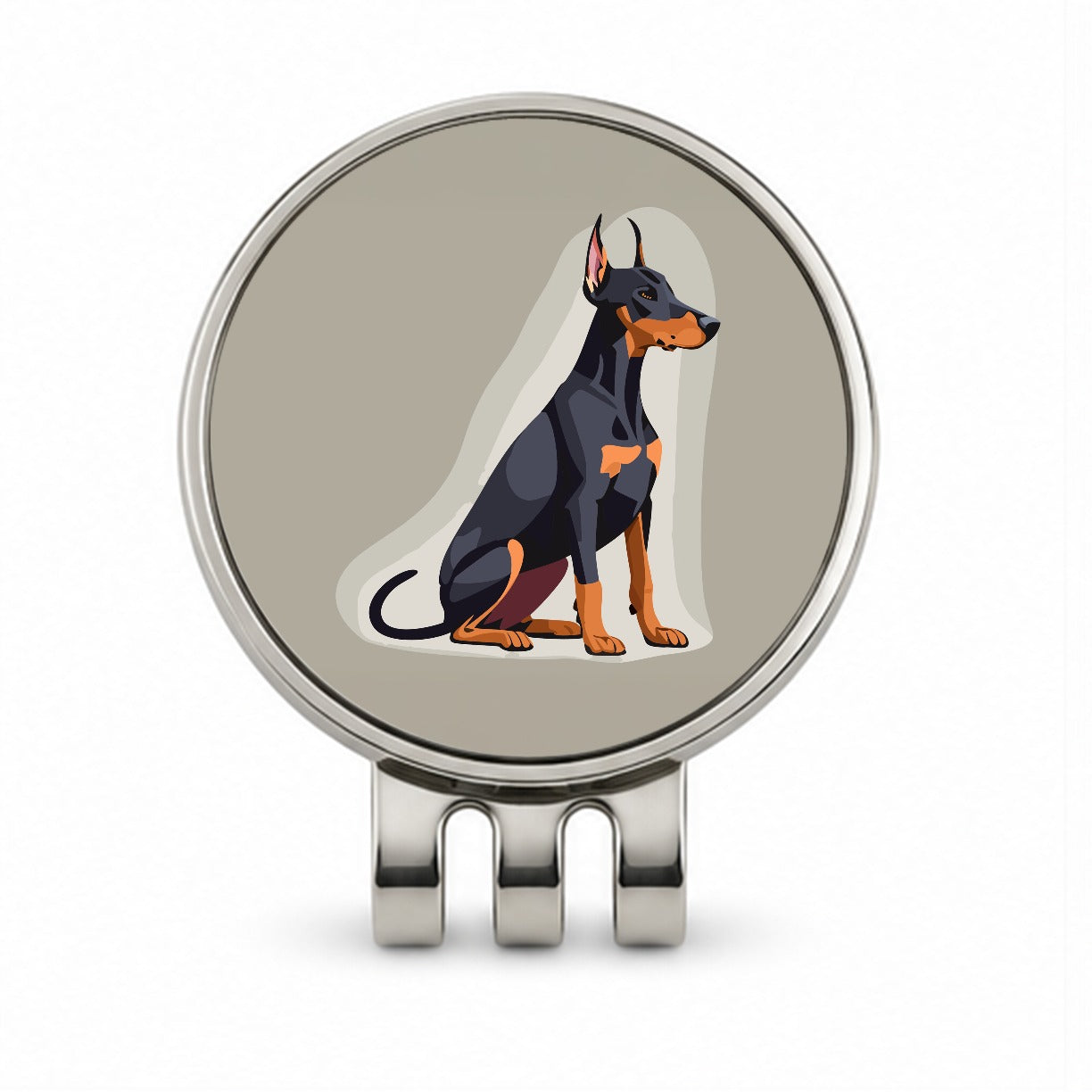 Doberman Dog Sitting Golf Hat Clip with Ball Marker