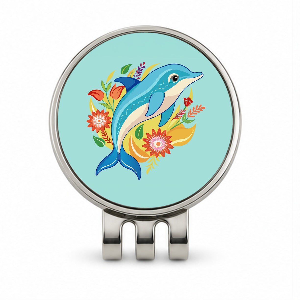 Dolphin Floral Flowers Golf Hat Clip with Ball Marker