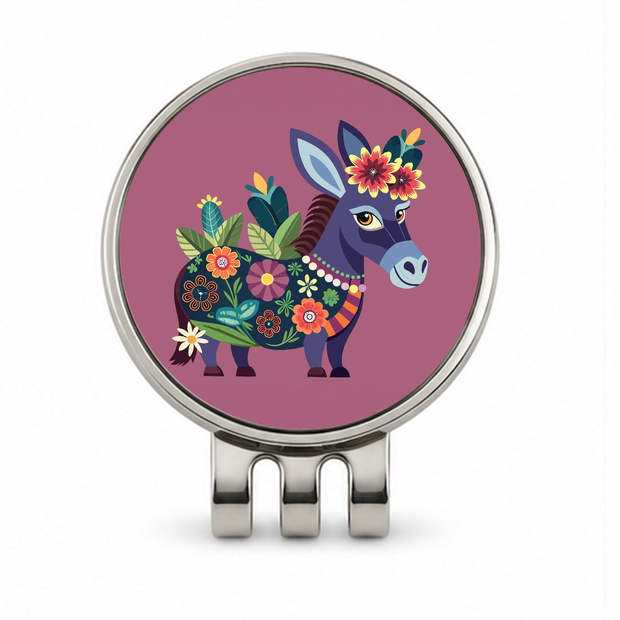 Donkey Floral Flowers Golf Hat Clip with Ball Marker