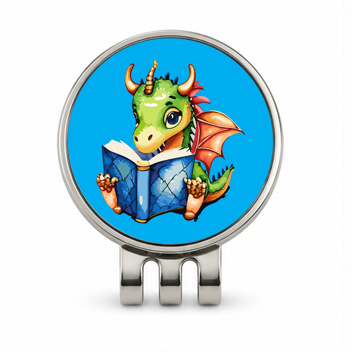 Dragon Reading Book Reader Golf Hat Clip with Ball Marker