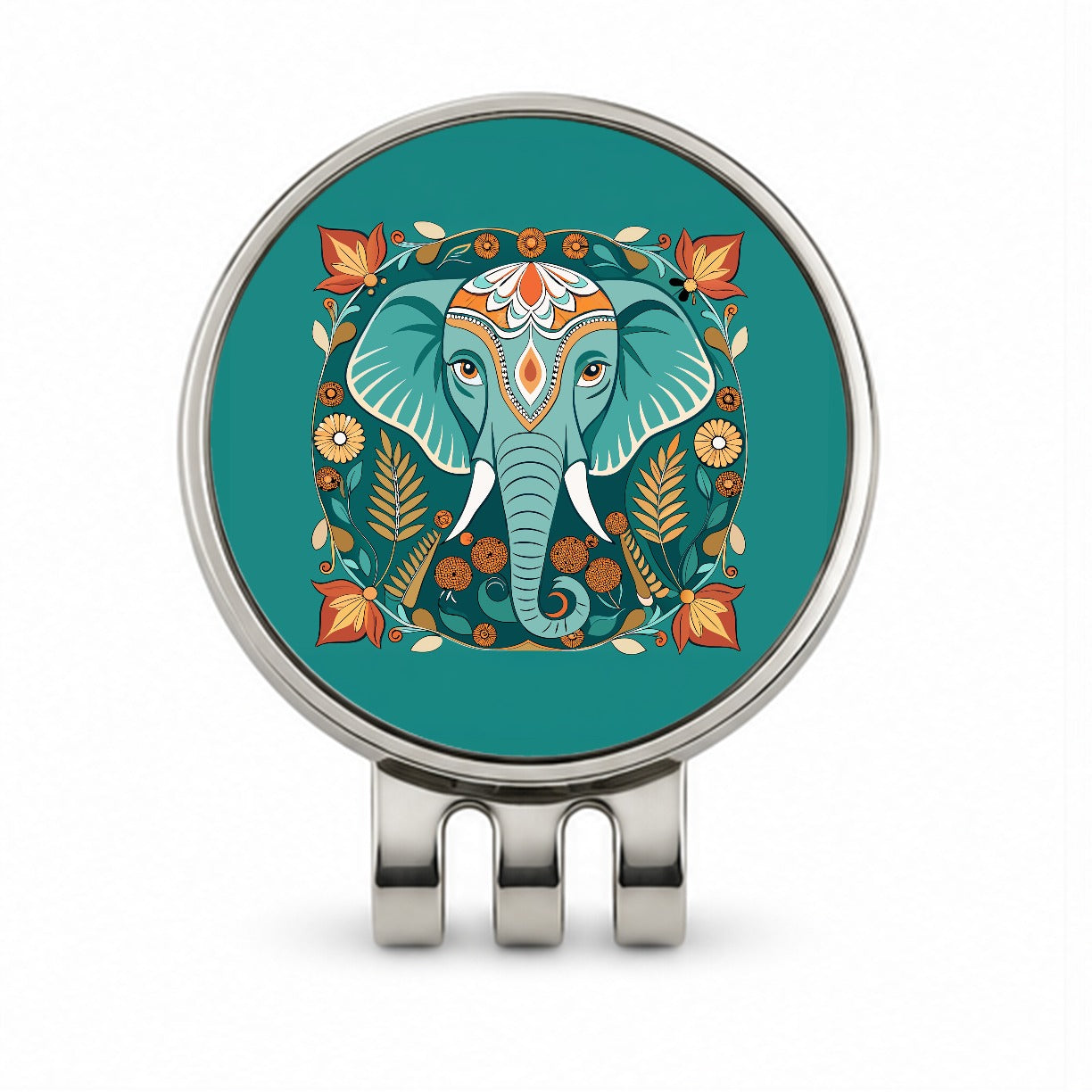 Elephant Floral Art Nouveau Flowers Elegant Golf Hat Clip with Ball Marker