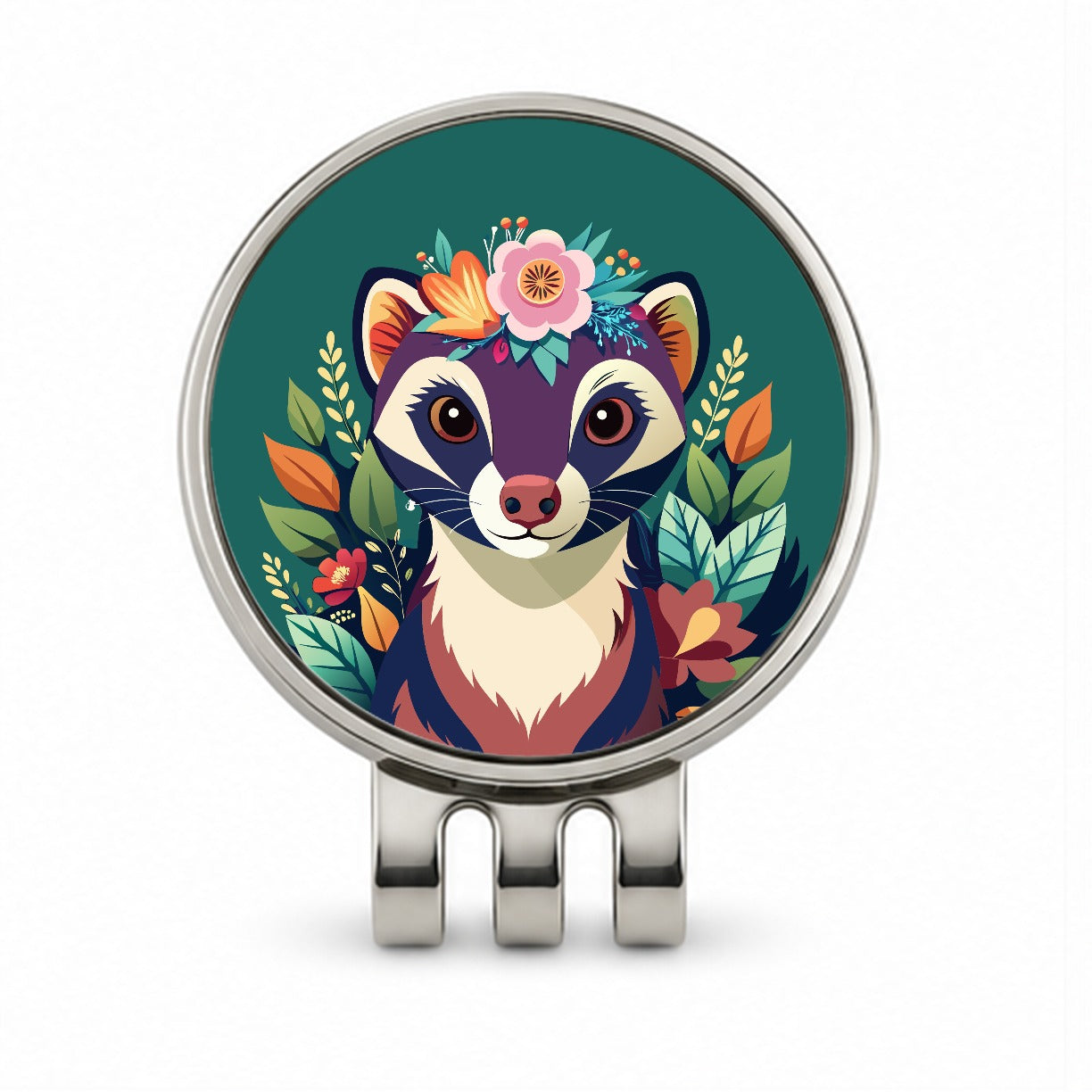 Ferret Head Floral Flowers Golf Hat Clip with Ball Marker