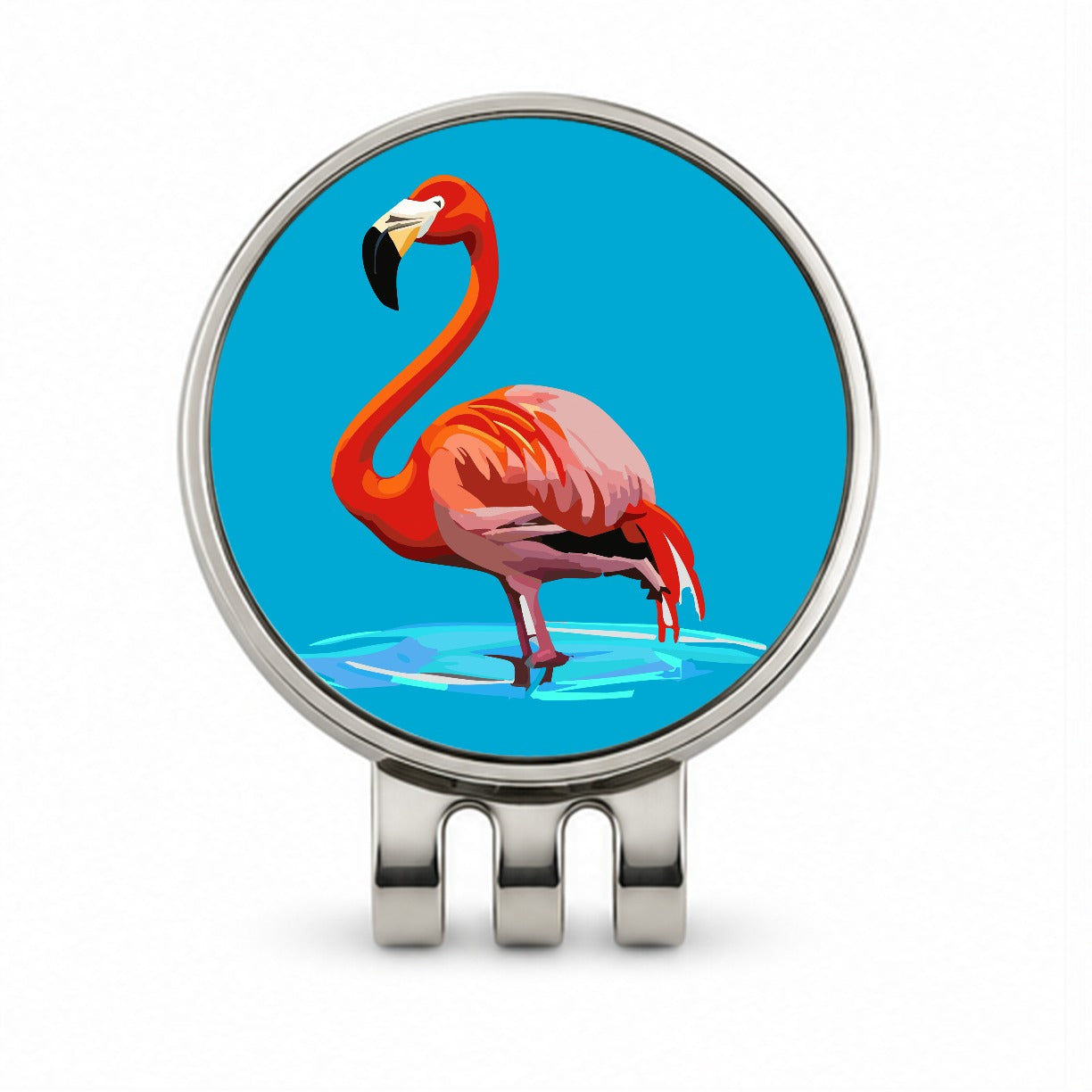Flamingo Standing in Water Golf Hat Clip with Ball Marker