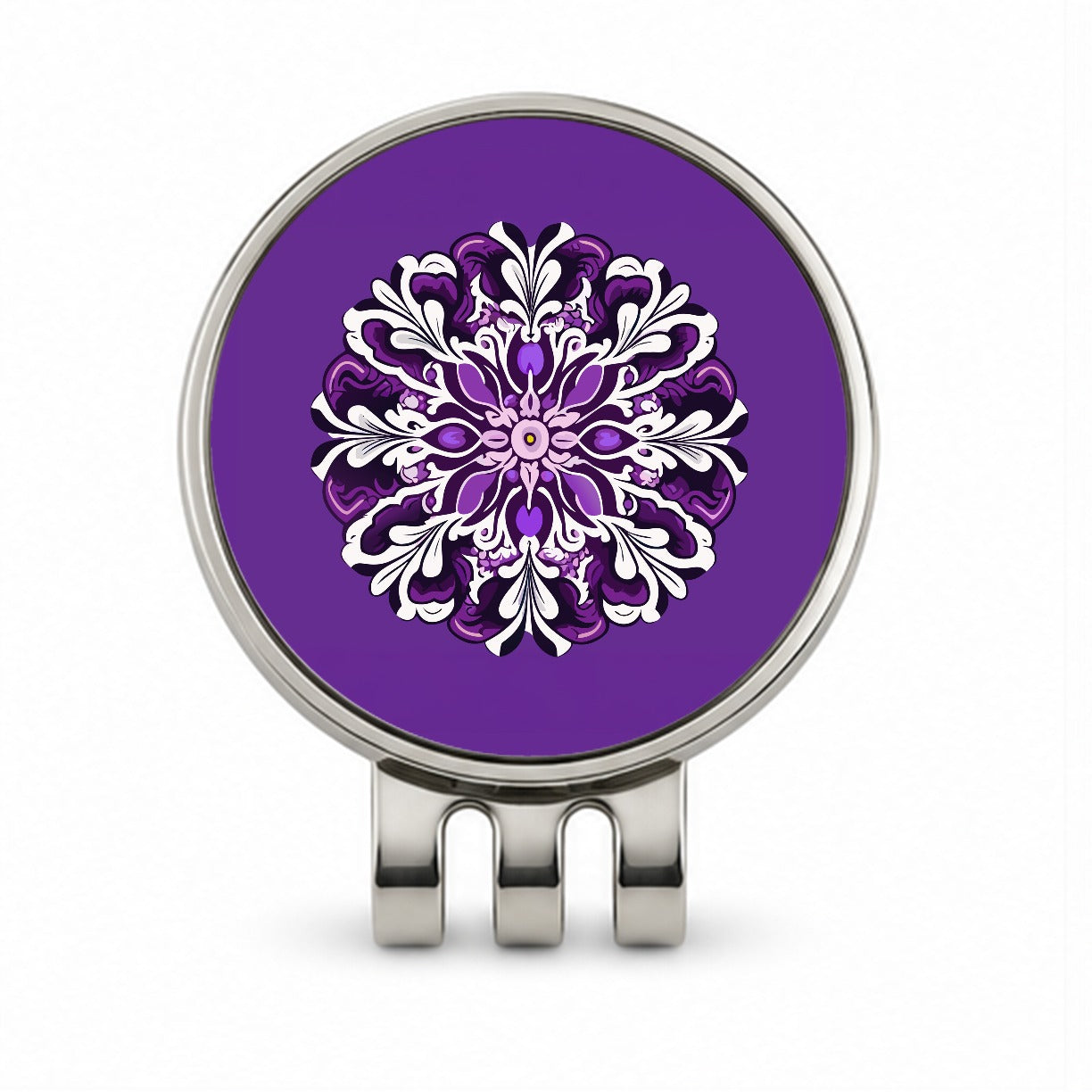 Floral Motif Mandala Purple Beautiful Golf Hat Clip with Ball Marker