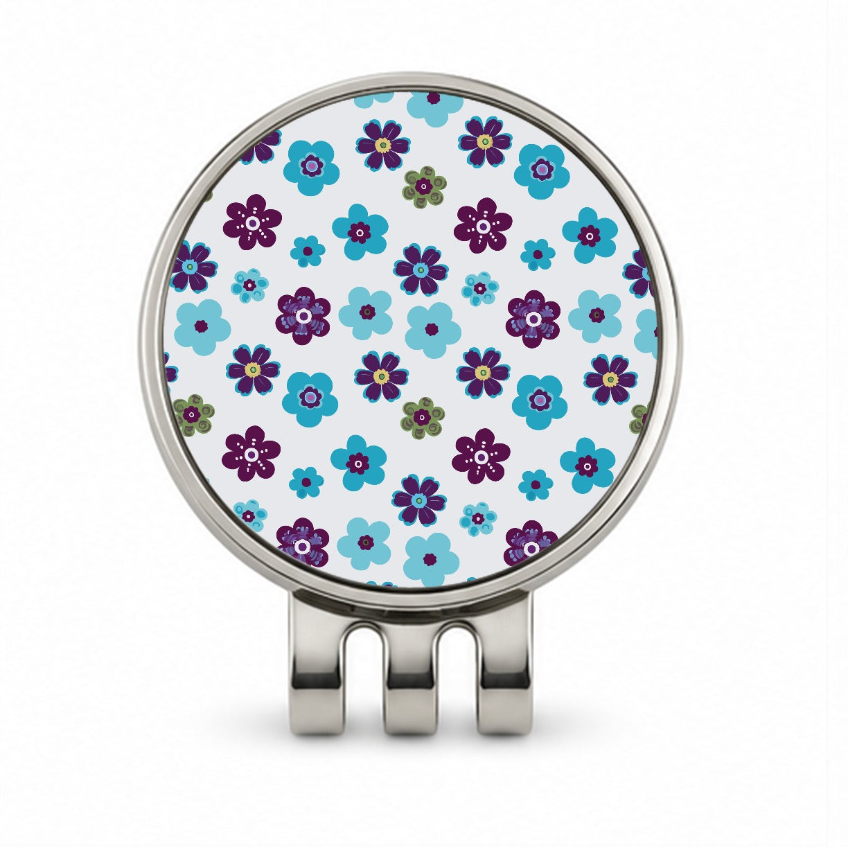 Flowers Blue Purple Cute Pattern Golf Hat Clip with Ball Marker