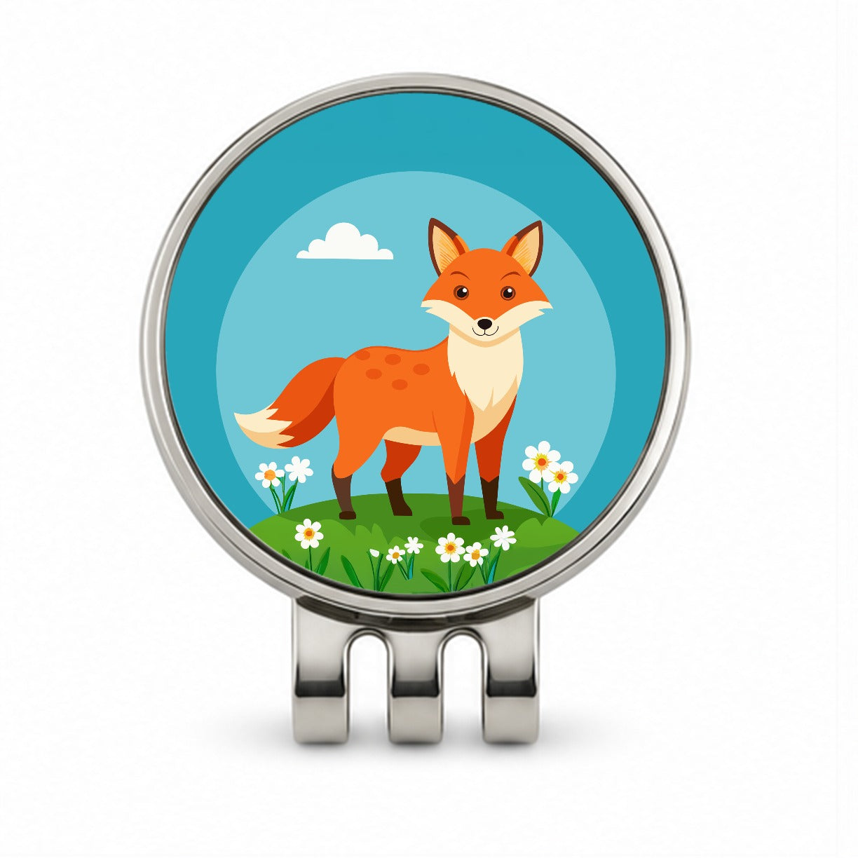 Fox in Meadow Golf Hat Clip with Ball Marker