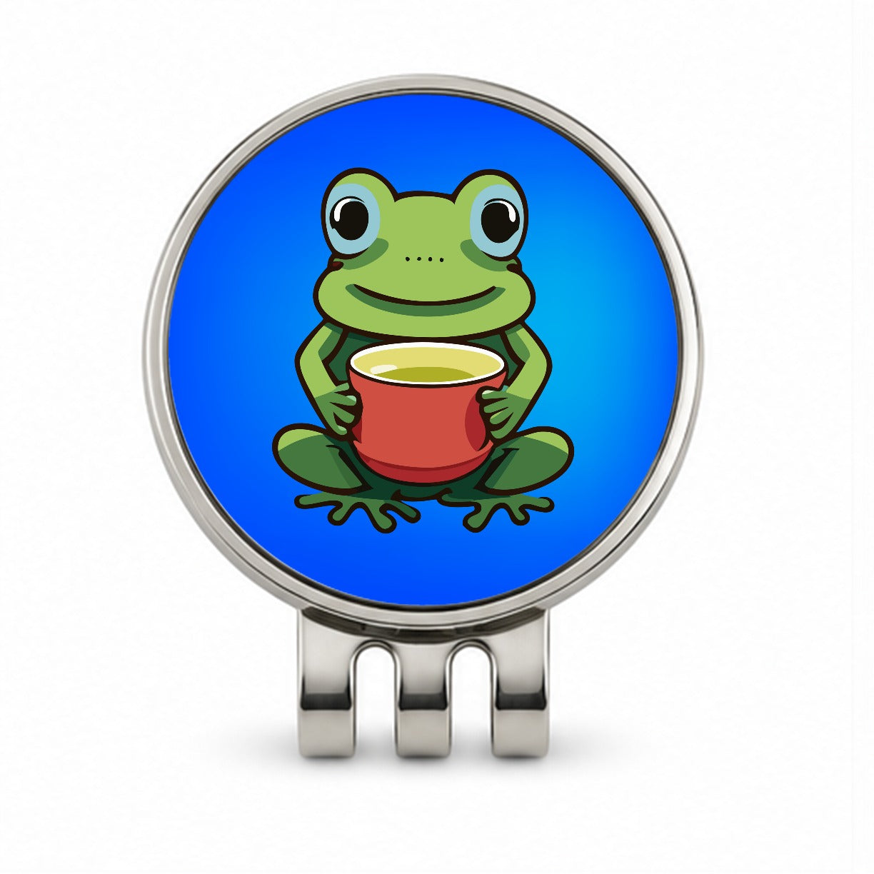 Frog Drinking Tea Funny Golf Hat Clip with Ball Marker