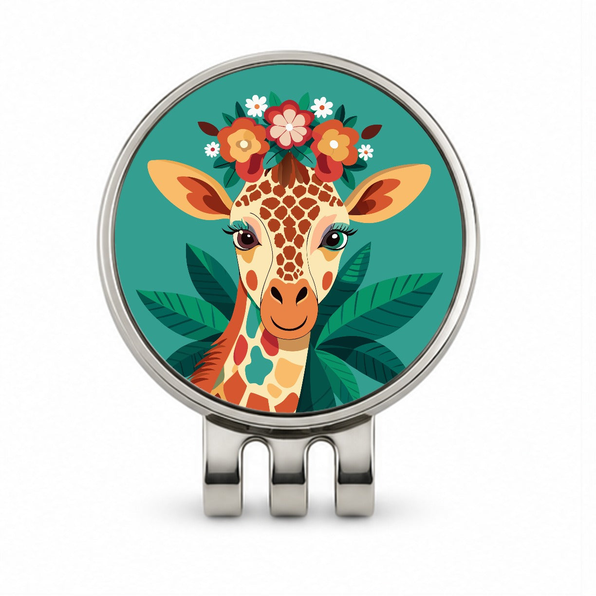 Giraffe Head Floral Flowers Golf Hat Clip with Ball Marker