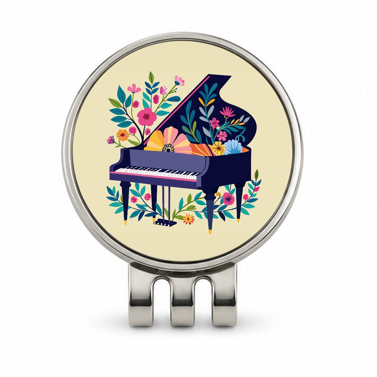Grand Piano Music Floral Motif Golf Hat Clip with Ball Marker