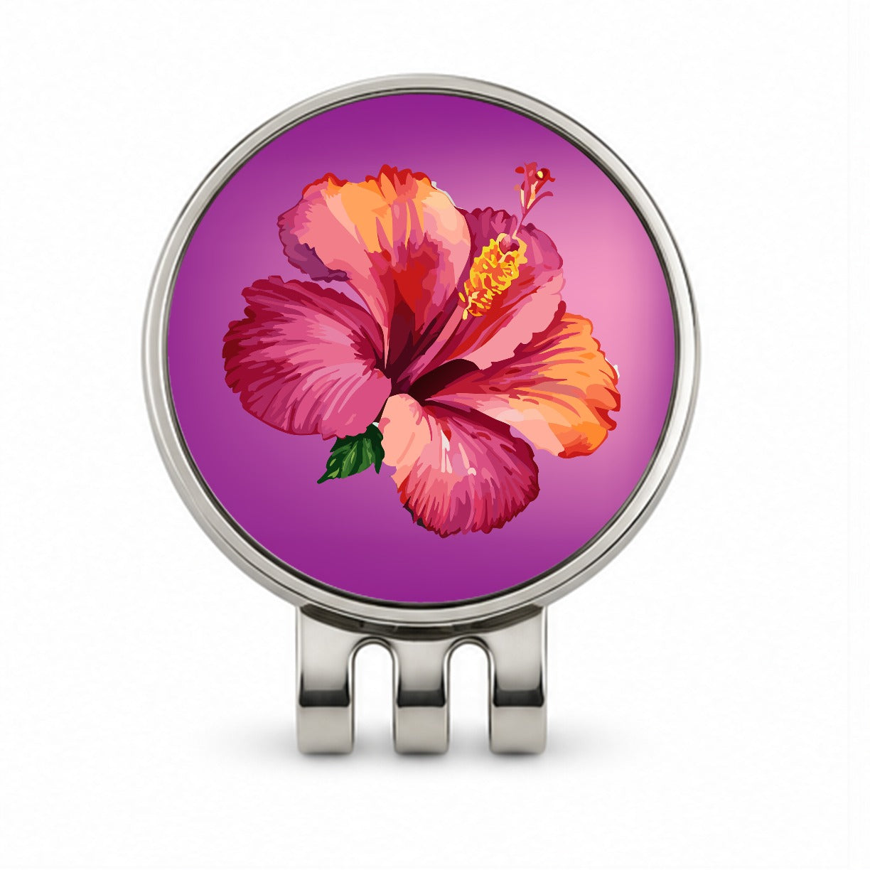 Hibiscus Flower Tropical Watercolor Golf Hat Clip with Ball Marker