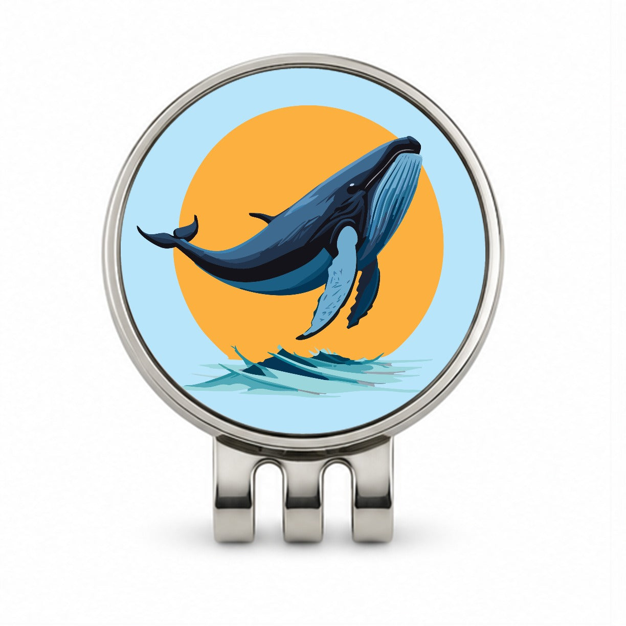Humpback Whale Jumping Out of Water Golf Hat Clip with Ball Marker