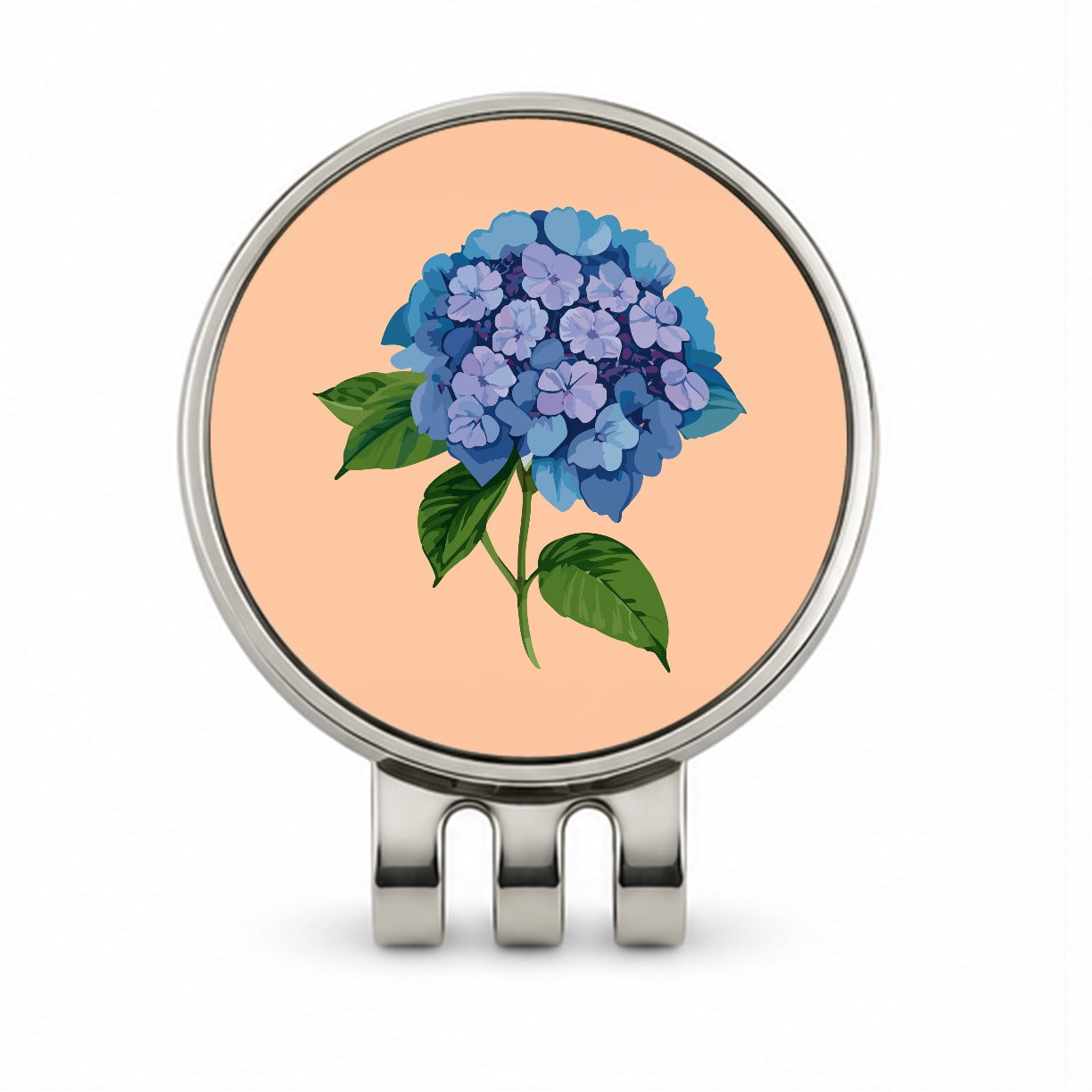Hydrangea Flower Blue Golf Hat Clip with Ball Marker