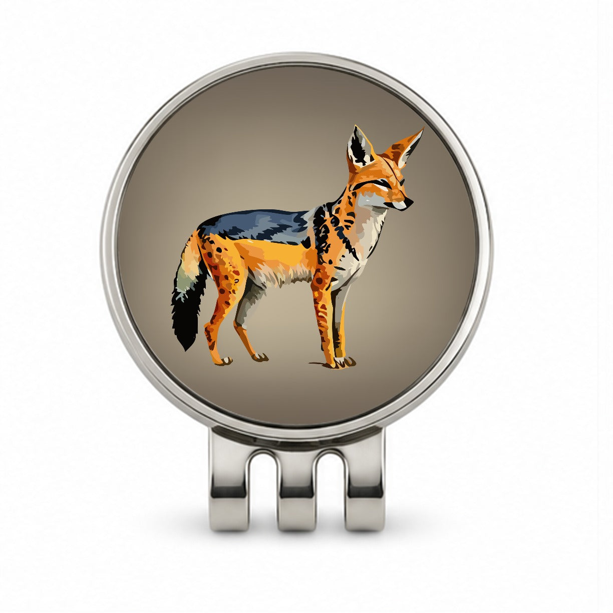 Jackal Watercolor Golf Hat Clip with Ball Marker