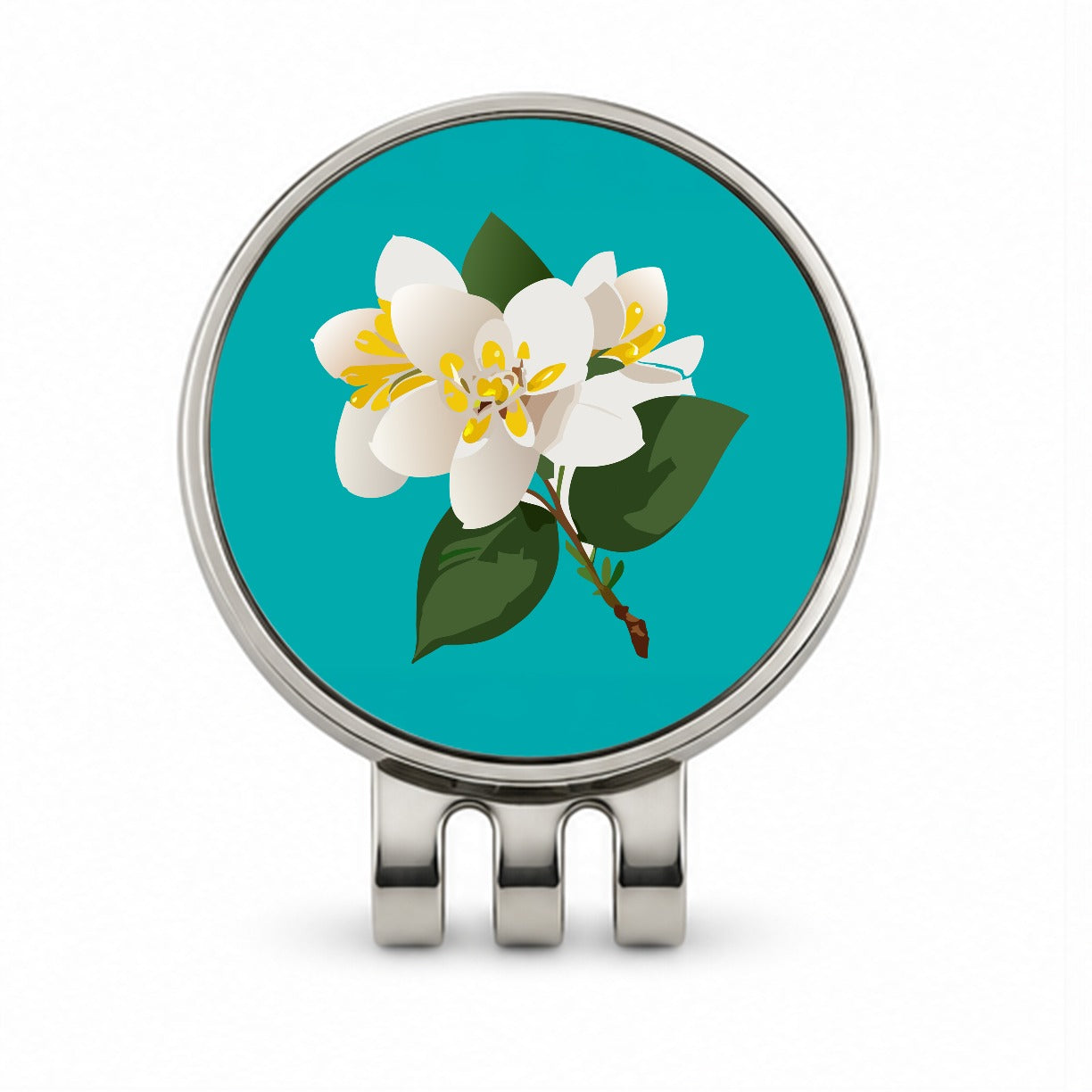 Jasmine White Flowers Golf Hat Clip with Ball Marker